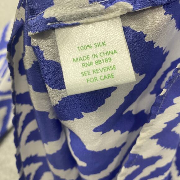 Lilly Pulitzer Top Womens Small Silk White Blue Chevron Popover Lightweight - Picture 8 of 9